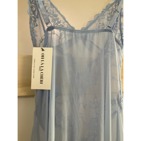 Oh La La Cheri Blue Lace Babydoll Lingerie Set | Size Large | Sheer Nightie Set - Picture 3 of 6